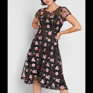 ModCloth Black Floral Embroidery Crew Hi-Low A-Line Dress Size 1X